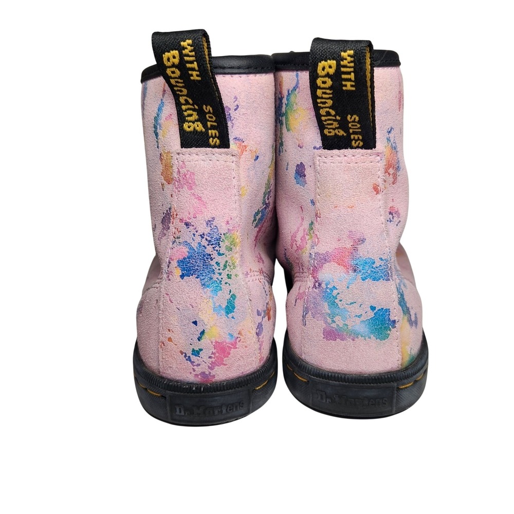 DOC DR. MARTENS Combat style Boots Womens 6 Sheridan Pink Rainbow Splatter Girls - Picture 4 of 12